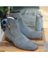 New Handmade Jodhpurs Ankle Boots, Men Gray Ankle High Suede Leather Boots - £128.67 GBP+