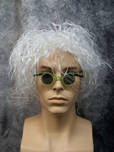 Mad Scientist Costume Kit White Frizzy Wig Mini Round Green Glasses Einstein Doc - £14.02 GBP