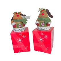 VTG AVON Winter Buddies Holiday 4x3 Ornaments Reindeer Bells Welcome Set of 2 - £12.36 GBP