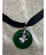 Vintage Crystal Jade Butterfly Choker Necklace Pendant - £42.64 GBP