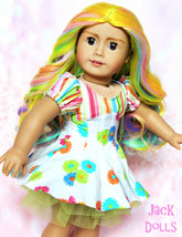 Custom OOAK American Girl Doll Bright Rainbow Wig Handmade Dress Face Repaint - £146.85 GBP