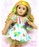 Custom OOAK American Girl Doll Bright Rainbow Wig Handmade Dress Face Re... - £144.07 GBP