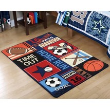 Fun Sport Kids Rugs Nylon Carpet Soccer Baseball Football Basketball Wit... - $68.99