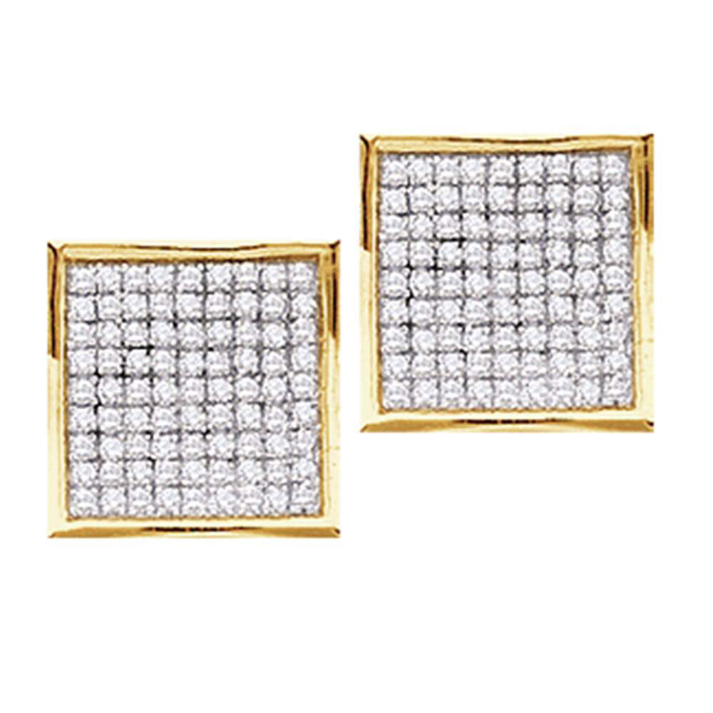 Primary image for 14k Yellow Gold Womens Round Pave-set Diamond Square Cluster Earrings 7/8 Cttw