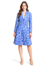 Royal Fashion Inspired Blue Shawl Collar Wide Waistband Midi-length Dres... - $2,208.71 MXN