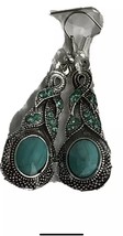 Fashion Jewelry Tear Drop Turquoise Rhinestones Silver Tone Dangle Earrings  - £4.58 GBP