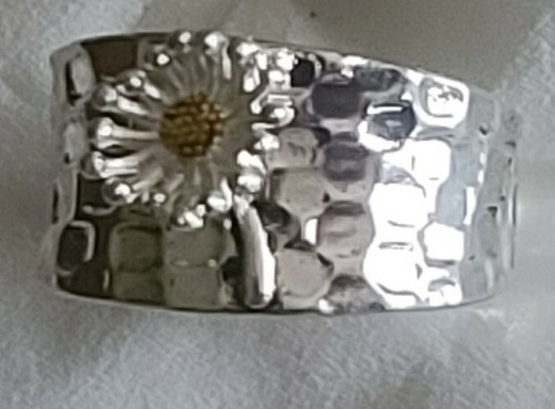 Handcrafted ~ Two-Tone Silver ~ Gold Wide Band ~ Sunflower Ring ~ Women's Size 9 Item image 4