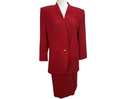 Kasper Red Wool Jacket &amp; Skirt Suit Size 16 Jacket Gold Button Vintage - £24.89 GBP