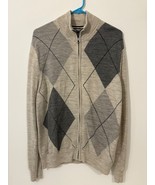 Express Mens LARGE Argyle Full Zip Cardigan Sweater Gray and Beige - $341.93 MXN