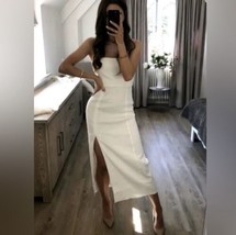 Bloggers fav Zara Stretch Tech Midi Linen Blend Dress M,L - £58.53 GBP