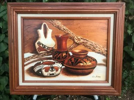LOIS HUBER Original 1980s MODERN WESTERN Hopi Pottery Still Life Oil on ... - £552.45 GBP