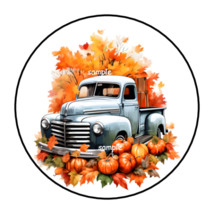 30 Autumn Fall Truck Stickers Envelope Seals Labels 1.5&quot; Round Leaves Pumpkins - £5.98 GBP