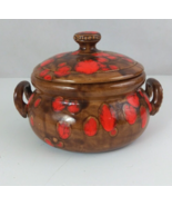 Vintage 1970s Retro Miller Handcrafted Brown &amp; Orange Bean Pot With Lid - $33.83 CAD