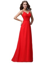 Kivary Women&#39;s Long Spaghetti A Line Chiffon Prom Evening Dresses Red US 12 - £87.31 GBP