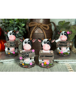 Country Farm Bovine Holstein Cow Sisters Figurine Set of 4 Holding Funny... - $40.83 CAD