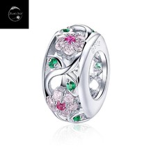 Sterling Silver 925 Spring Daisy Flower Spacer Bead Charm For Bracelets With CZ  - £15.49 GBP