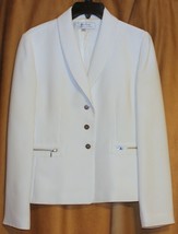 Tahari White Gray Pin Stripe Long Sleeve Jacket Zip Pockets Metal Buttons 4 6 S - £17.39 GBP