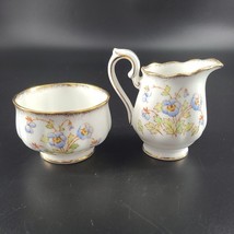 Royal Albert Creamer And Sugar Set Blue Pansies Gold Trim England - $21.95