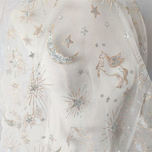 Embroidery Moon Star Lace Mesh Fabric DIY Costume Clothes Dress Curtain Kid Cape - £11.18 GBP