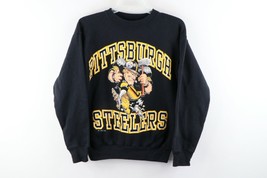Vtg 80s Mens Small Pittsburgh Steelers Football Spell Out Sweatshirt Black USA - £54.87 GBP