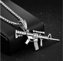 Mens Submachine Gun Bullet Pendant Necklace Punk Jewelry Stainless Steel Chain - $13.95