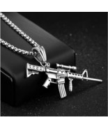 Mens Submachine Gun Bullet Pendant Necklace Punk Jewelry Stainless Steel... - $256.33 MXN