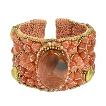 Orange Enchantment Oval Stone Mix Beaded Cuff Bracelet - £22.97 GBP