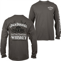 Jack Daniel&#39;s No. 7 Whiskey Front and Back Print Long Sleeve Shirt Grey - £36.86 GBP+