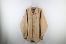Vintage 90s Streetwear Mens 3XL Faded Moleskin Chamois Cloth Button Shirt Beige - £38.89 GBP
