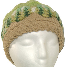 Green and Tan Hand Knit Hat - £18.38 GBP