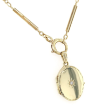 14k Yellow Gold Oval Locket with 14k Vintage Decorative Bar Link Chain (#J6516) - £1,138.77 GBP