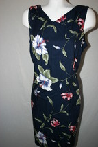 Caribbean Joe Women&#39;s Black Hawaiian Dress Floral Hibiscus Blue Pink Siz... - $59.99