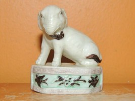 Chinese Mud Elephant 2&quot;+ marked China Mudman Antique c1910 white purple green - $58.49