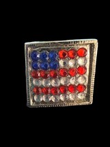 Vintage US Flag Red White Blue Rhinestone Adjustable Ring for FUN! - £7.58 GBP