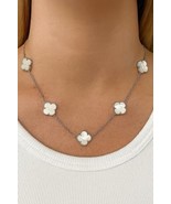925 Sterling Silver Mother Of Pearl Clover Station Necklace - $57.82