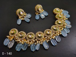 Round Style Wide Kundan Necklace Earrings Jewelry Traditonal Set Women Pink - £34.97 GBP
