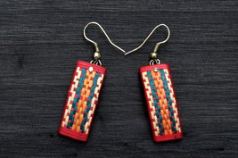 Boho Dangly Earrings, Straw Woven Earrings, Ethnic Mexican Earrings - £8.71 GBP