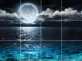 moonlight reflection ocean beach night seascape ceramic tile mural backsplash - $59.39+