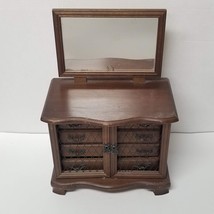 Apco Jewelry Box Wood Dresser Mirror Drawer Music Vintage Japan Lara&#39;s Theme - £42.06 GBP