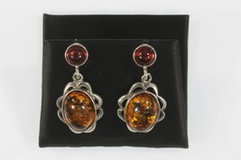 Multi Color Amber Dangle Sterling Silver Earrings 30 mm Long - $147.50