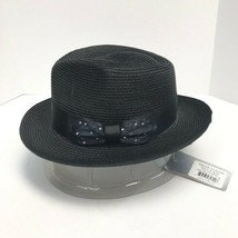 Steven Land Men&#39;s Black Fedora Hat Matching Hat Band Rhinestone Bow Size Medium - £33.96 GBP