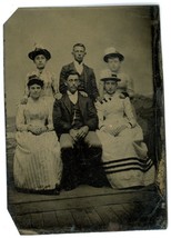 CIRCA 1860&#39;S 1/6th Plate TINTYPE Group of Men &amp; Women Wearing Fancy Clothing - £14.64 GBP