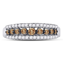 10kt White Gold Womens Round Brown Diamond Triple Row Band Ring 1/2 Cttw - £259.77 GBP