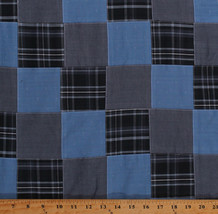 Stitched Patchwork Blue Plaid Yarn-Dyed Yarn Dyed Fabric By The Yard D274.33 - £19.53 GBP