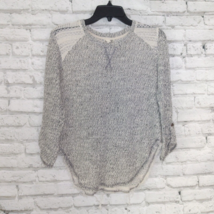 Blu Pepper Sweater Women Small Gray White Marled 3/4 Sleeve Knit Sheer Lace Back - £14.08 GBP