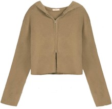 Women&#39;s Cropped Long Sleeve Knit Zip Up Hooded Sweaters Cardigan Warm Plush - £23.91 GBP