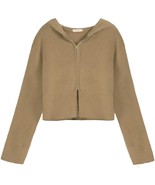Women&#39;s Cropped Long Sleeve Knit Zip Up Hooded Sweaters Cardigan Warm Plush - $41.13 CAD