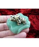 (Y-FRO-LP-702) FROG frogs on LILY PAD stone gemstone CARVING figurine - £13.80 GBP