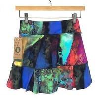 NWT Womens Size Small Dona Jo Multicolor Pied Tennis Gold Mini Skort Skirt - $31.35