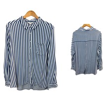 Jane And Delancey Tunic Top Womens 2X Blue White Button Shirt Stripe Tab Sleeve - £18.07 GBP